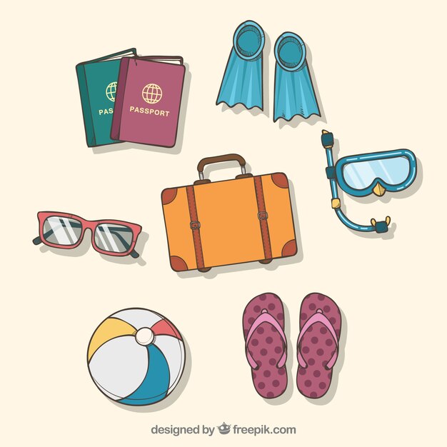 Colección de elementos de viaje
