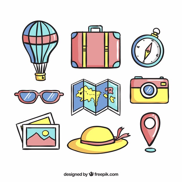 Colección de elementos de viaje