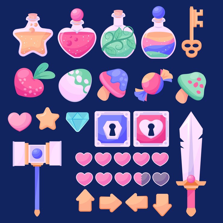 Vector gratuito colección de elementos de videojuegos.
