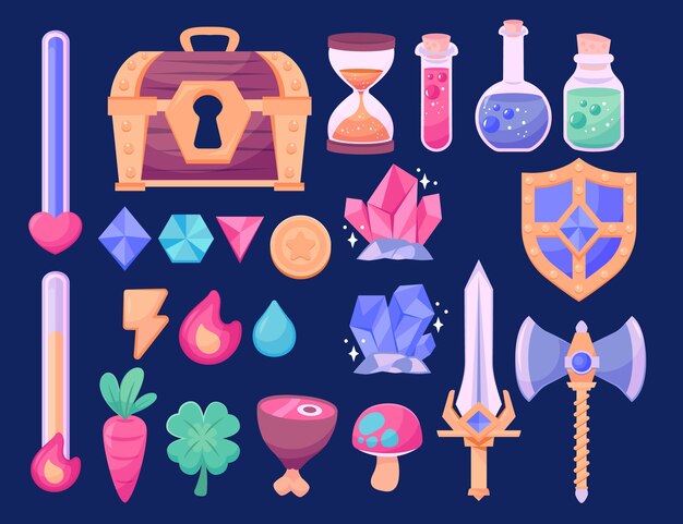 Colección de elementos de videojuegos.