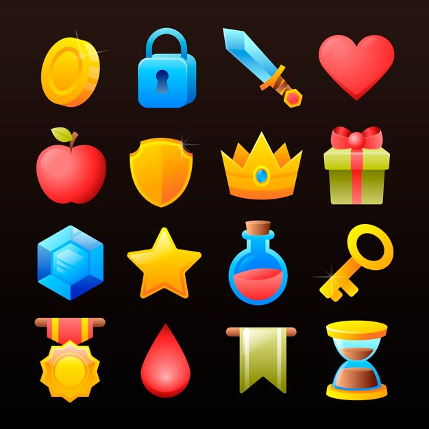 Colección de elementos de videojuegos.