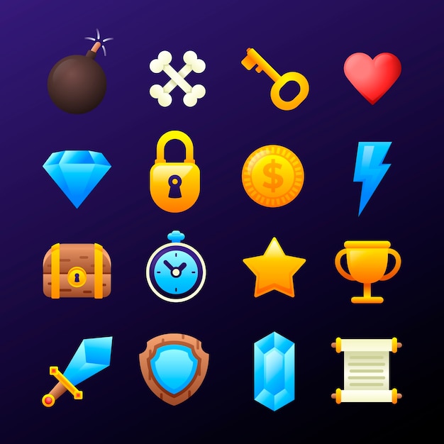 Colección de elementos de videojuegos.