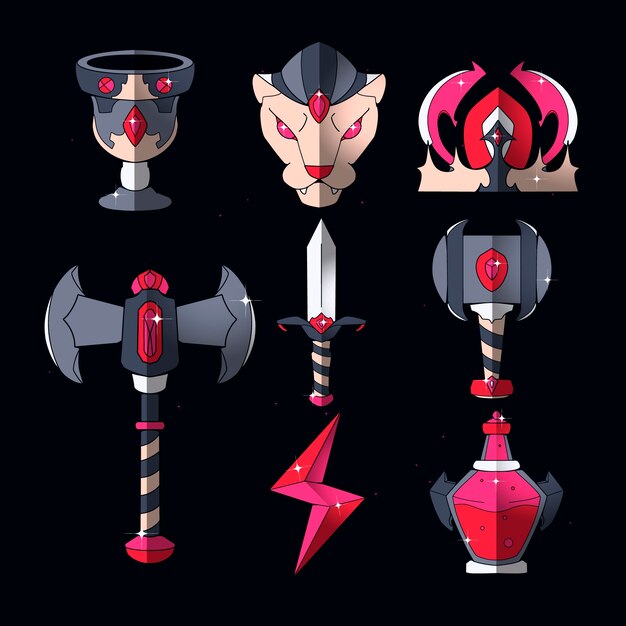 Colección de elementos de videojuegos.
