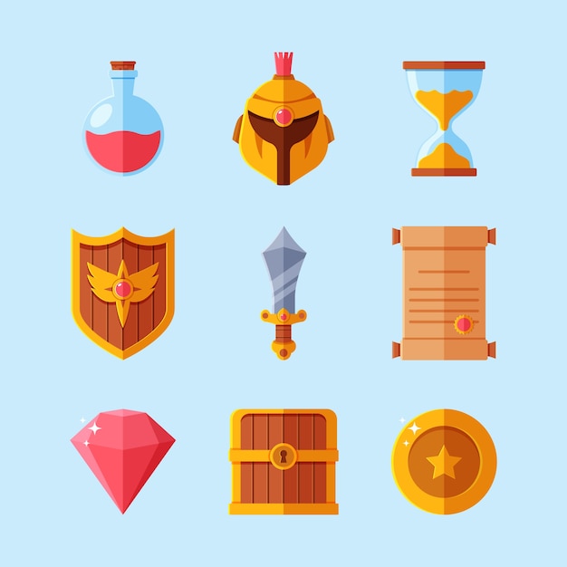 Colección de elementos de videojuegos.