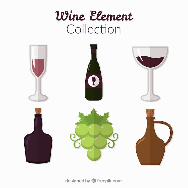 Vector gratuito colección de elementos de vino en diseño plano