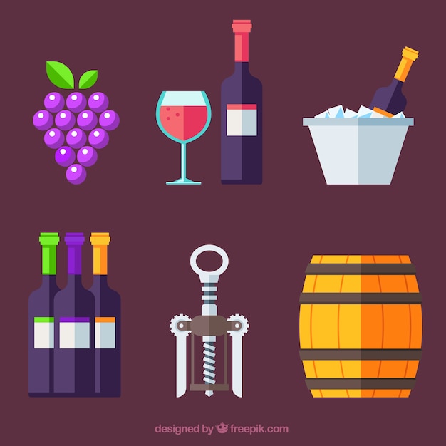 Vector gratuito colección de elementos de vino en estilo plano