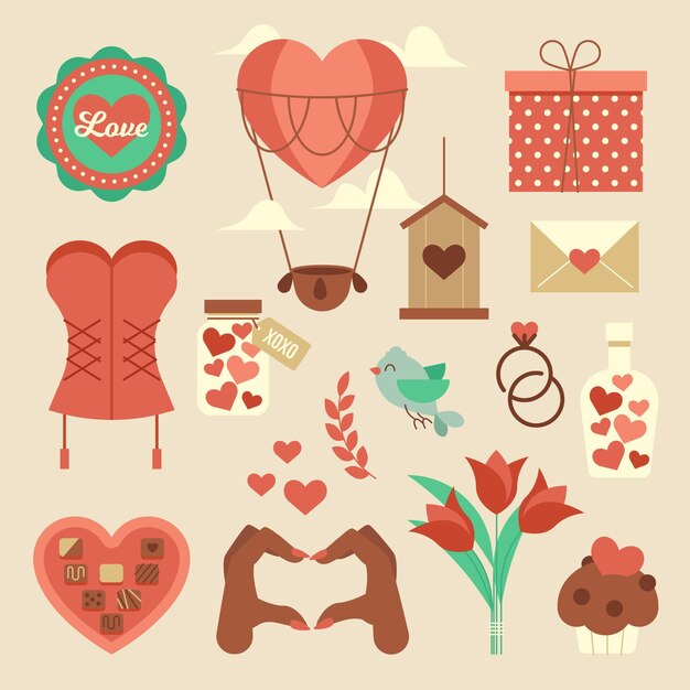 Colección de elementos vintage del día de san valentín