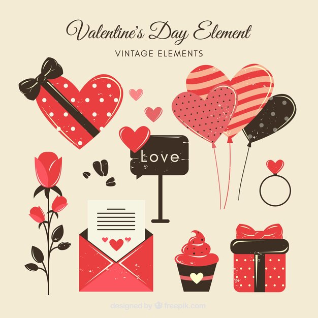 Colección de elementos vintage de san valentín