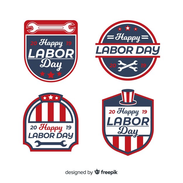 Colección de emblemas del día del trabajo en diseño plano