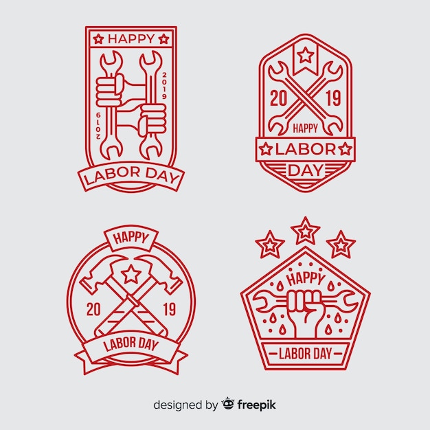 Colección de emblemas del día del trabajo en diseño plano