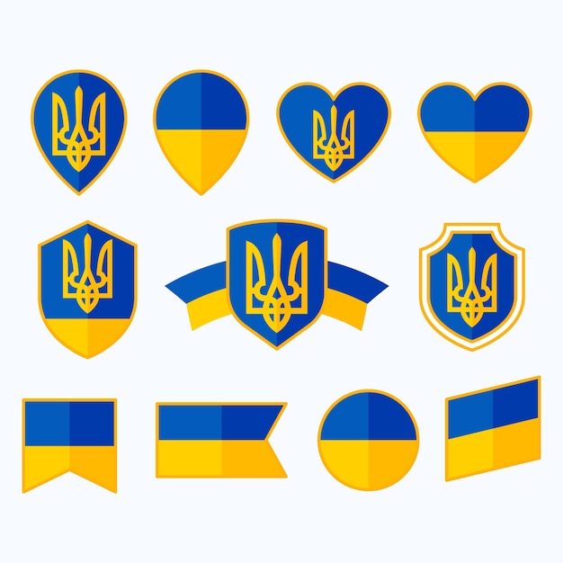 Colección de emblemas nacionales de ucrania en diseño plano