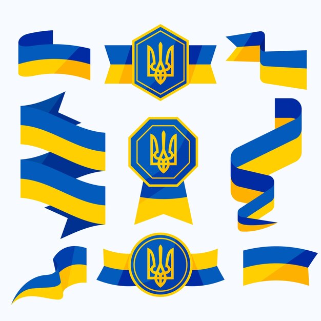 Colección de emblemas nacionales de ucrania en diseño plano