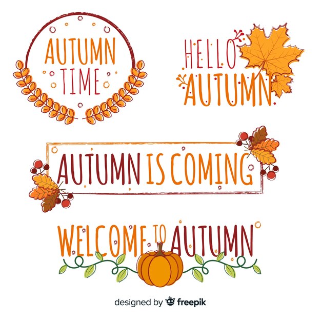 Colección de emblemas de otoño dibujadas a mano