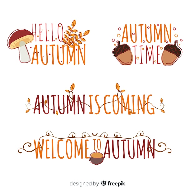 Colección de emblemas de otoño dibujadas a mano