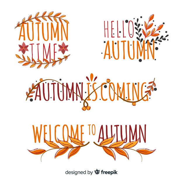 Colección de emblemas de otoño dibujadas a mano