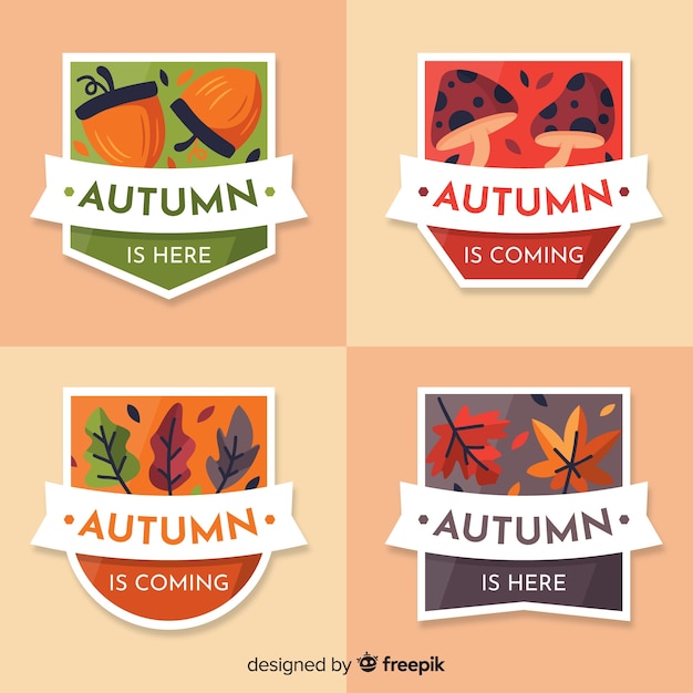 Colección de emblemas de otoño en diseño plano