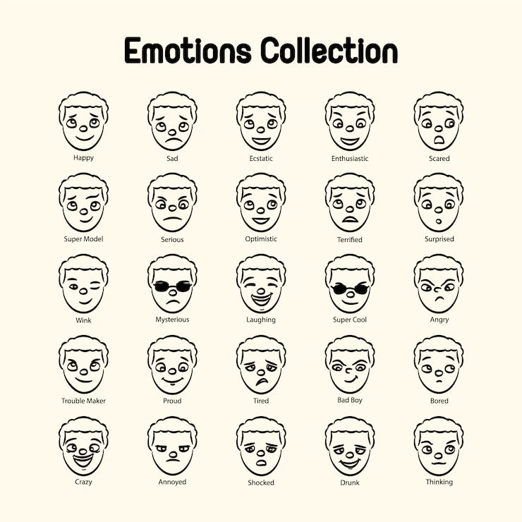 Vector gratuito colección de emociones cara de chico