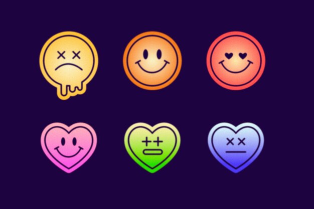Colección de emojis desdibujados con gradiente y2k