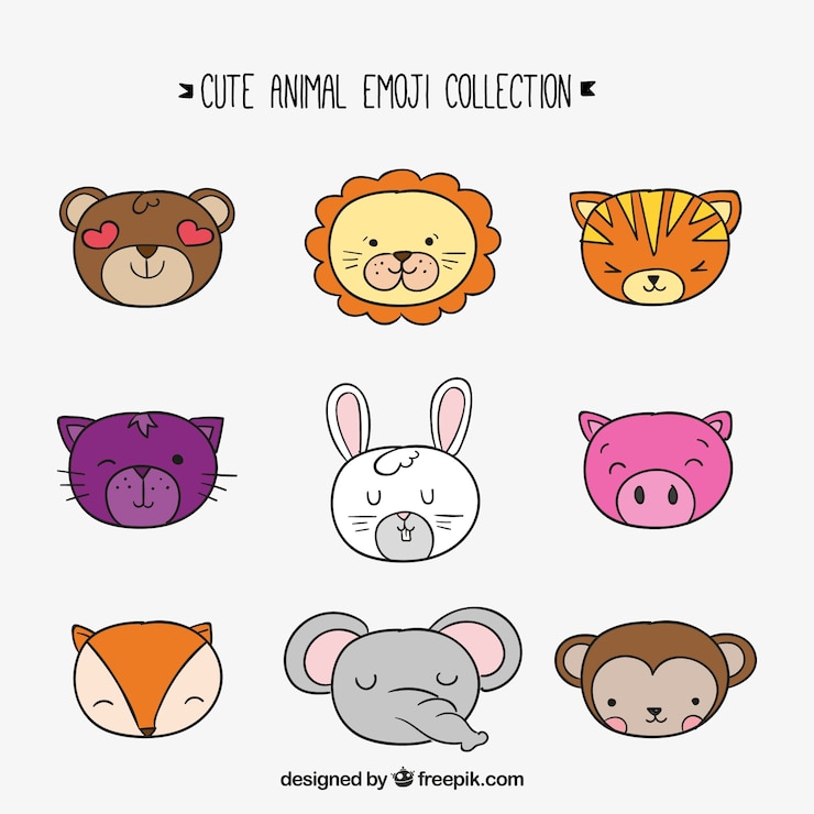 Vector gratuito colección de emoticonos de animales dibujados a mano