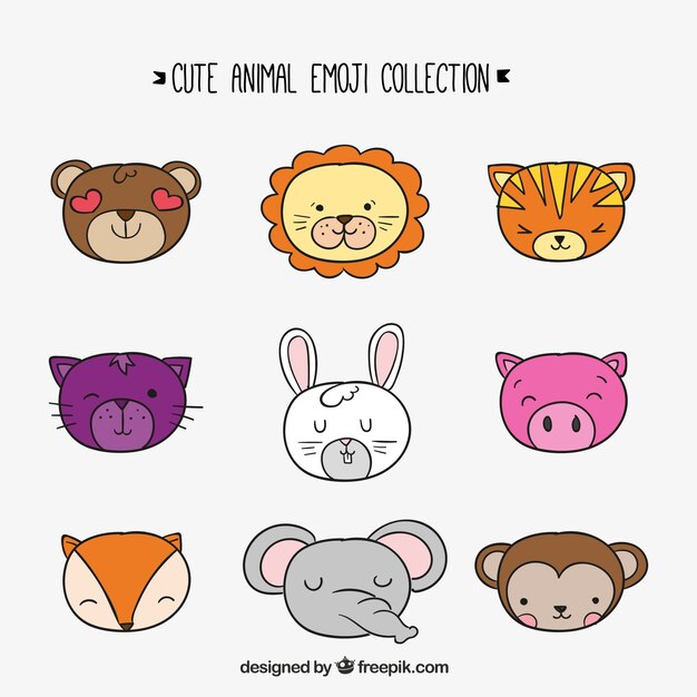 Colección de emoticonos de animales dibujados a mano