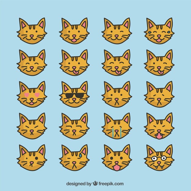 Colección de emoticonos de gato en diseño plano