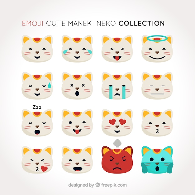 Vector gratuito colección de emoticonos del gato de la suerte