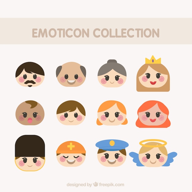 Colección de emoticonos de personas en diseño plano