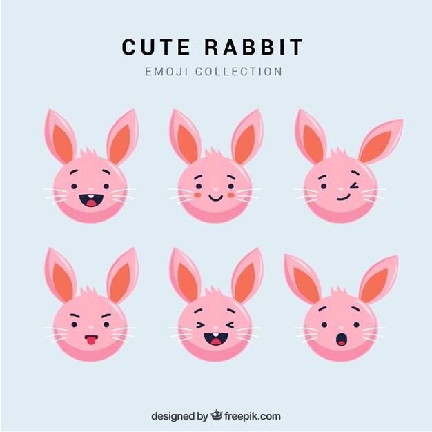 Vector gratuito colección de emoticonos plana de conejo lindo