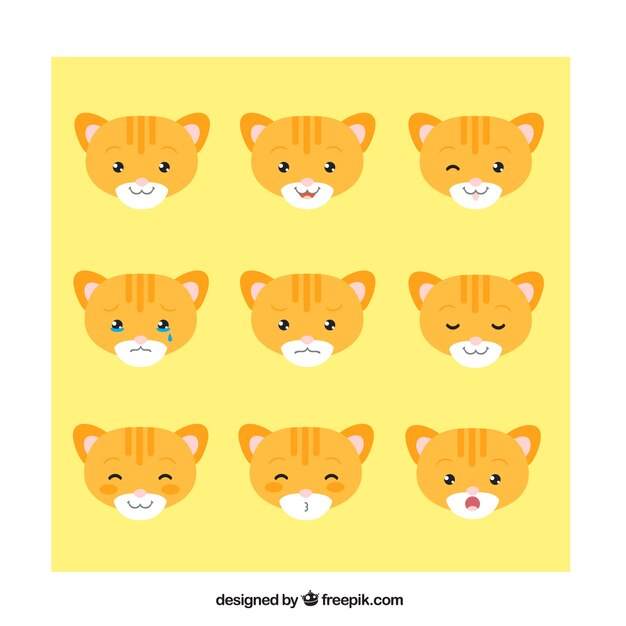 Colección de emoticonos plana de tigre bonito