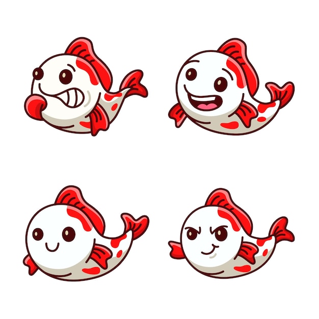 Vector gratuito colección de encantadores personajes de peces koi que expresan diferentes emociones