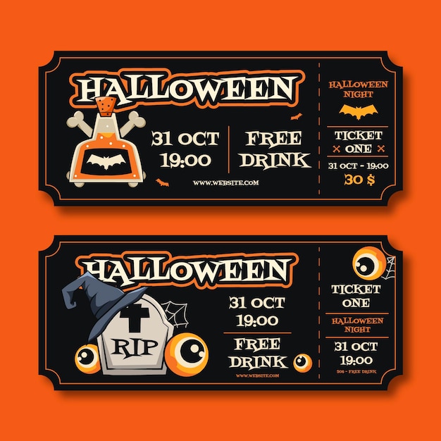 Colección de entradas de halloween dibujadas a mano