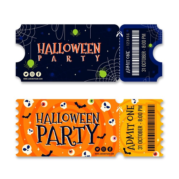 Colección de entradas de halloween planas dibujadas a mano