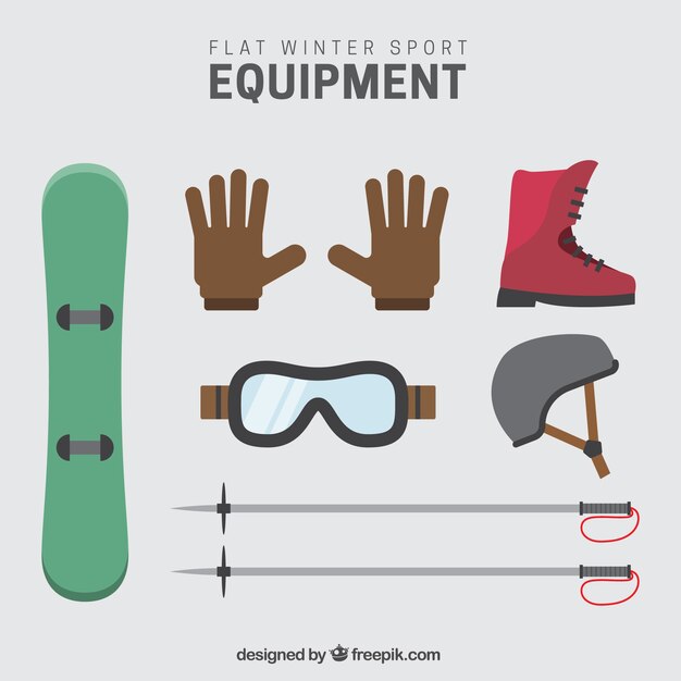 Colección de equipamiento plano de deportes de invierno