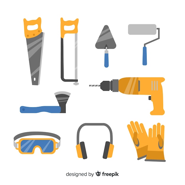 Colección de equipos de construcción planos