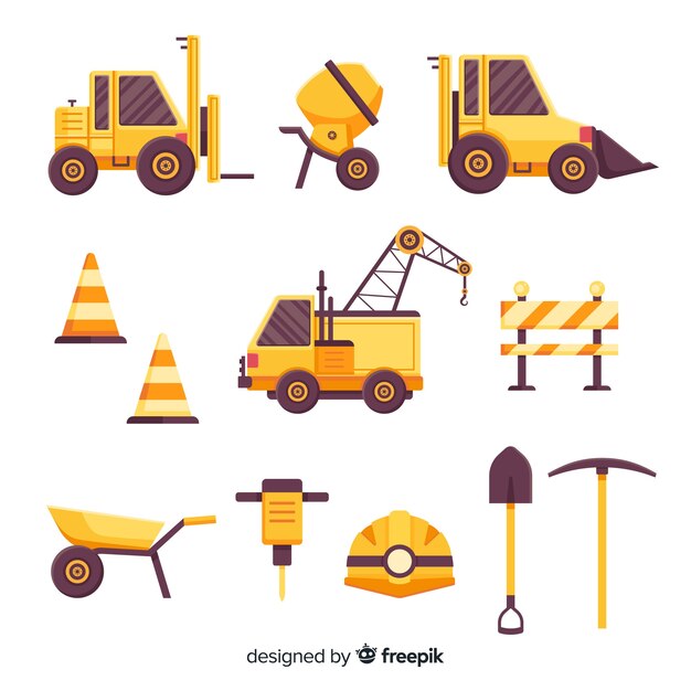 Colección de equipos de construcción planos