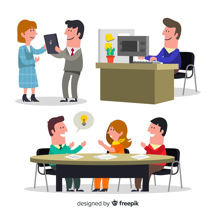 Vector gratuito colección escenas en la oficina dibujadas a mano