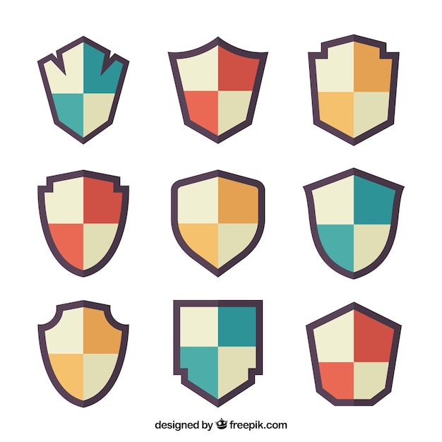 Colección de escudos heráldicos en diseño plano