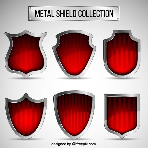 Colección de escudos rojos de metal
