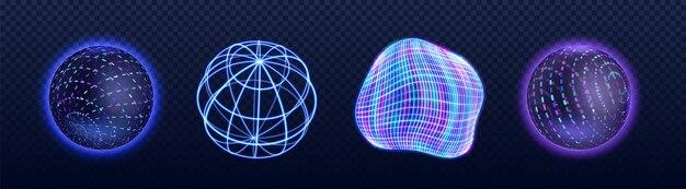 Colección de esferas tecnológicas de neón 3D con efecto brillante