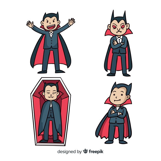 Colección espeluznante de personajes de vampiro dibujados a mano