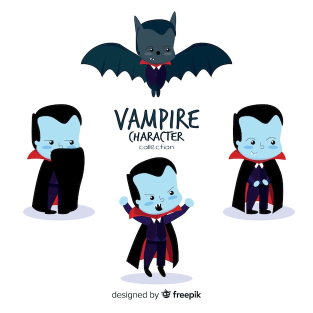 Vector gratuito colección espeluznante de personajes de vampiro de halloween