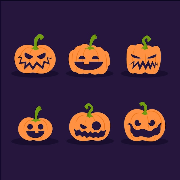 Colección de espeluznantes calabazas de halloween