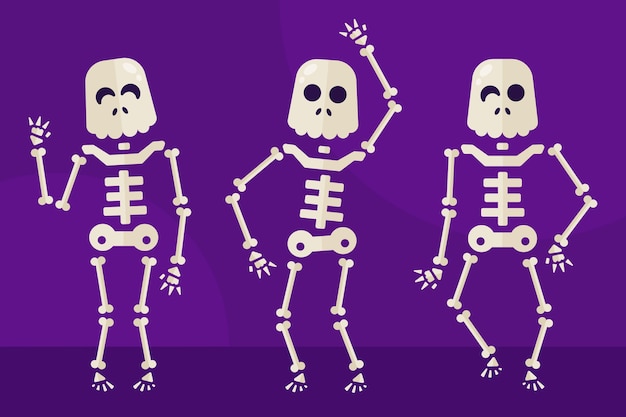 Colección de esqueletos de halloween planos
