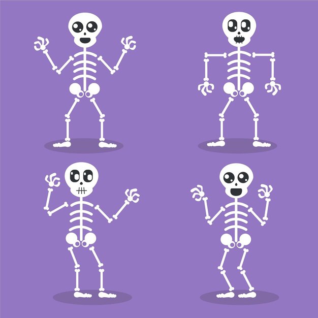 Colección de esqueletos de halloween planos