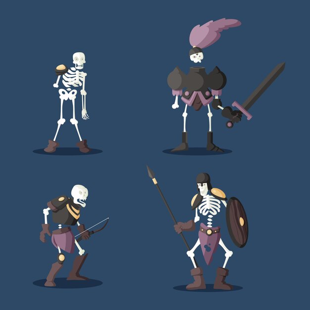 Colección de esqueletos de halloween planos
