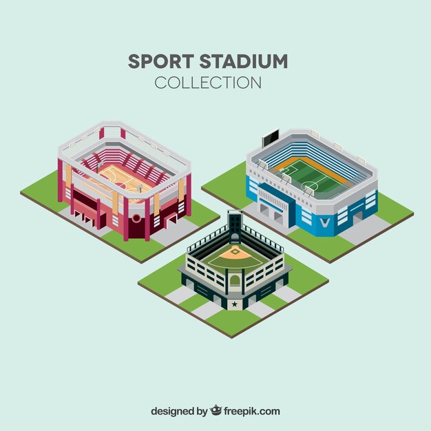 Colección de estadios deportivos en estilo isométrico