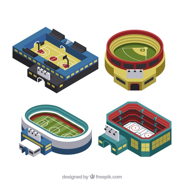 Colección de estadios en estilo isométrico