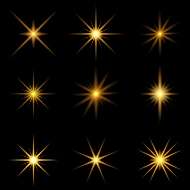 Vector gratuito colección de estallidos de estrellas dorados