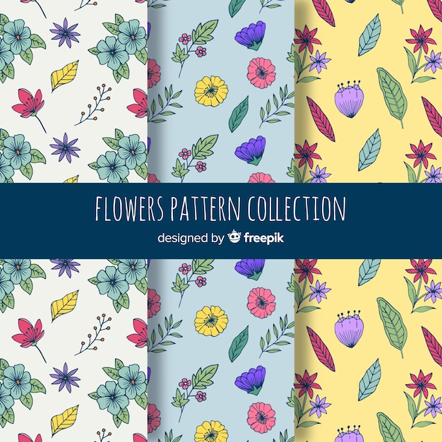 Colección de estampados de flores dibujados a mano