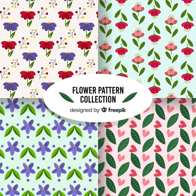 Colección de estampados de flores en diseño plano